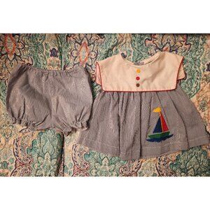 Cuties By Judy Vintage Sail Boat Dress Set 18 Months